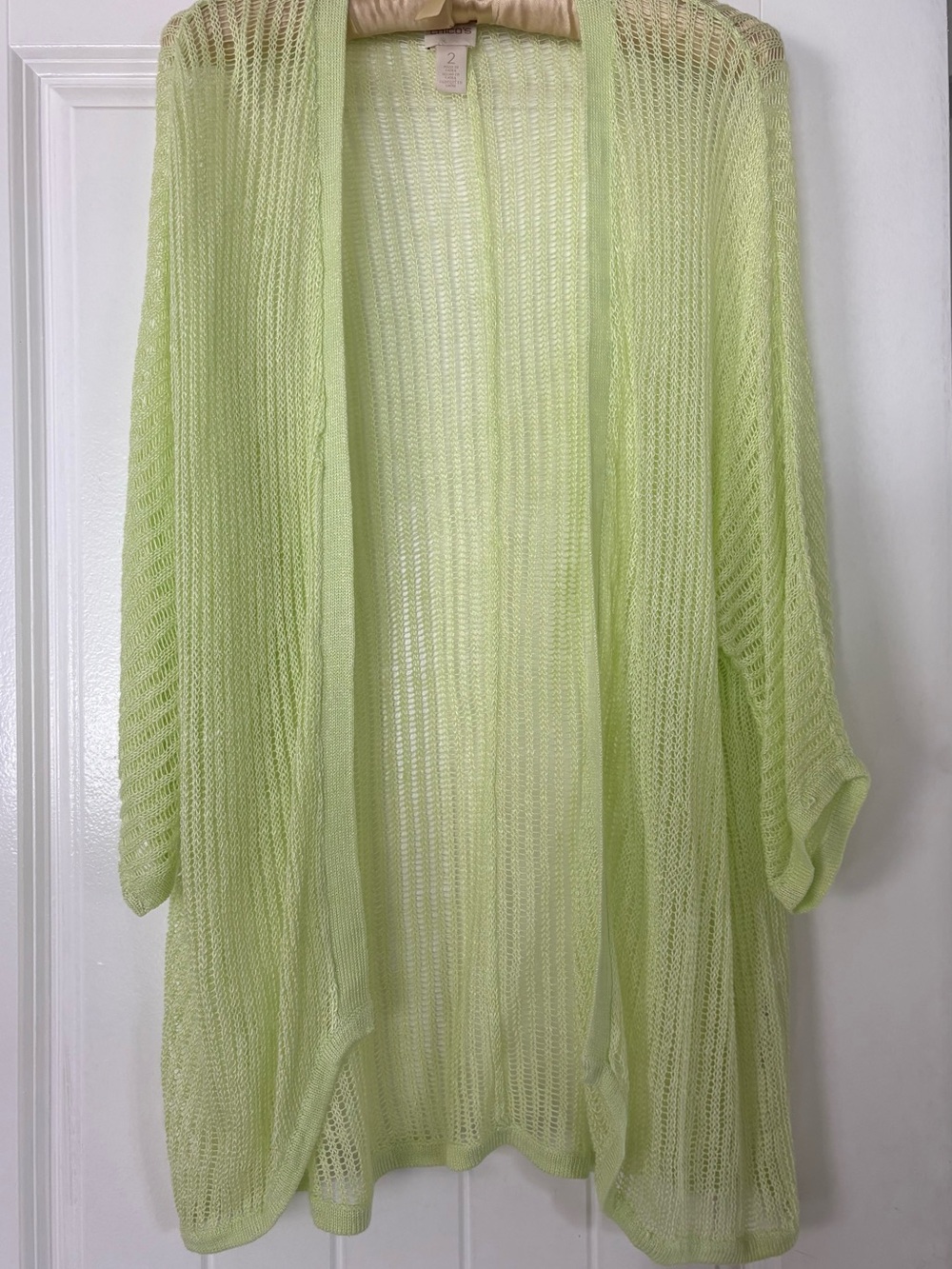 Chico's Pale Lime Open-Knit Cardigan